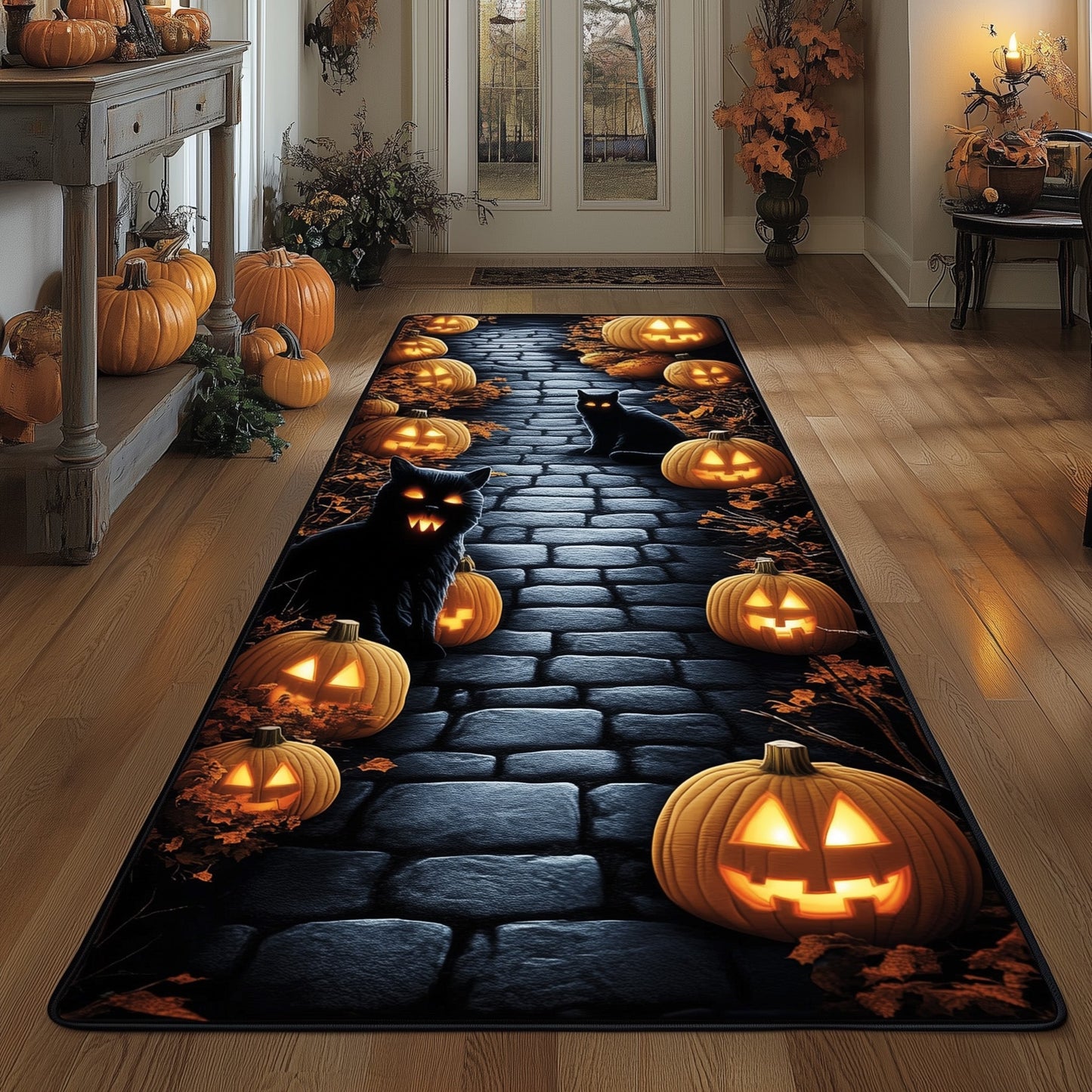 Autumn Black Cat Runner Rug GFTOHD10913