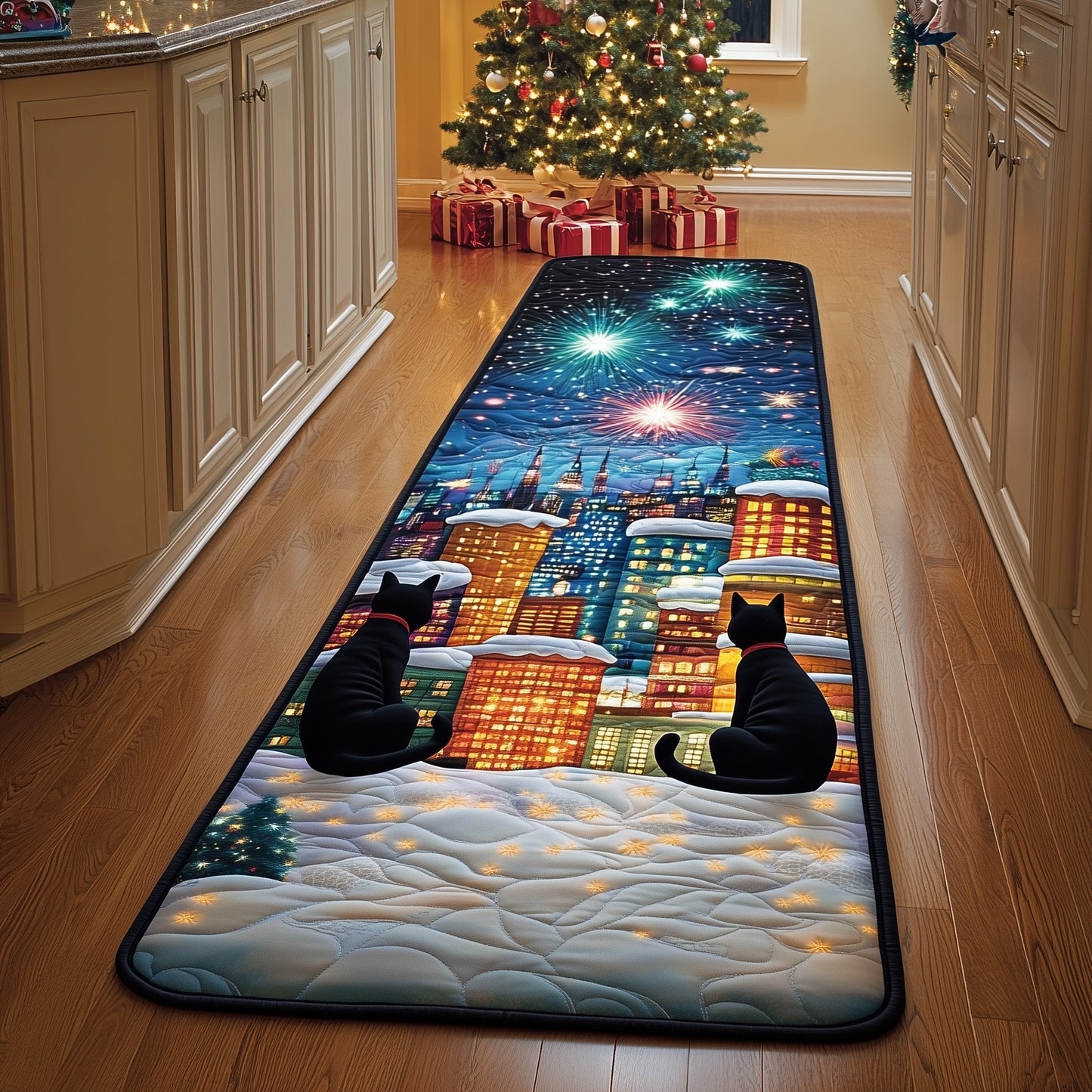 Holiday Black Cat Runner Rug GFTOHD10921