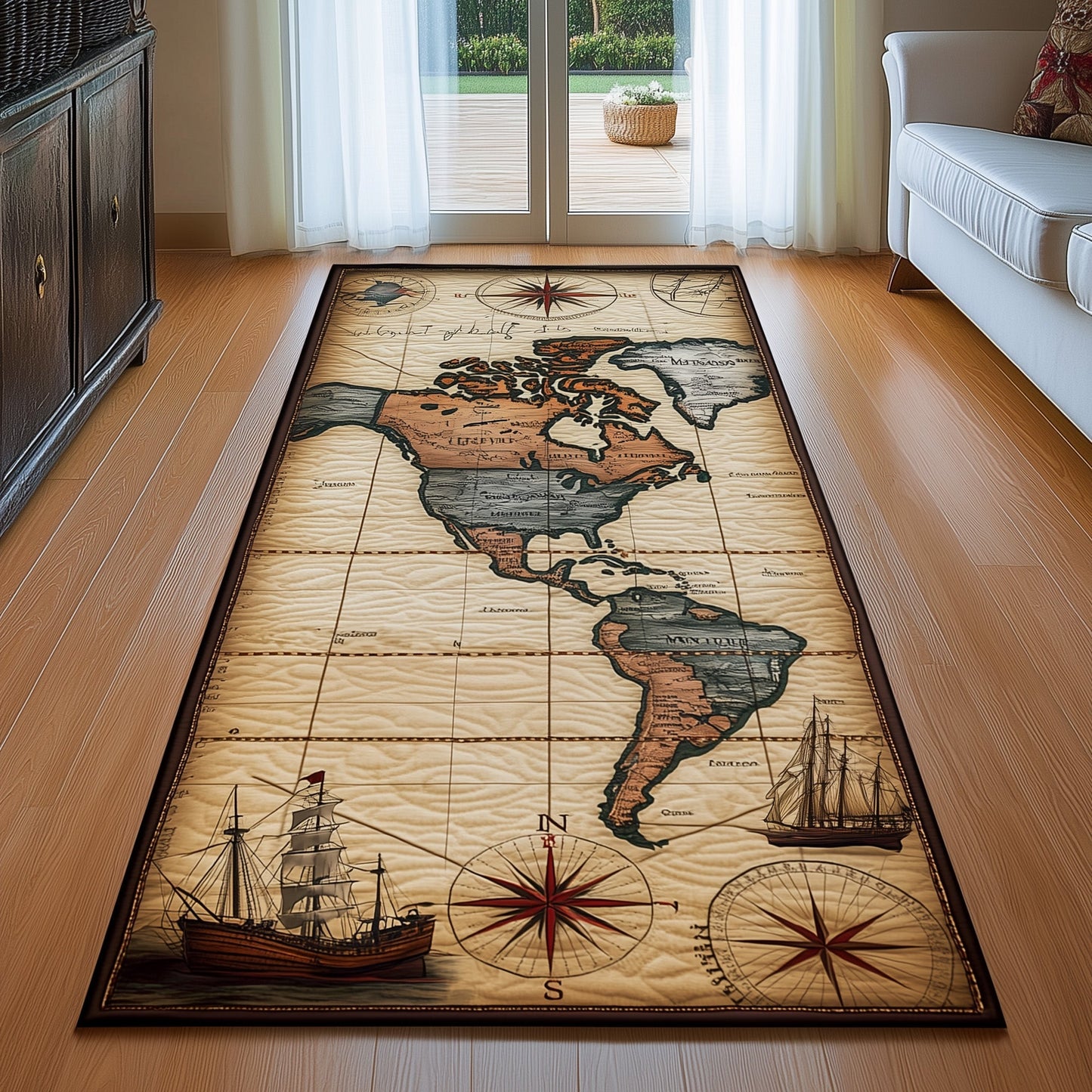 Vintage Map Runner Rug GFTOHD10965