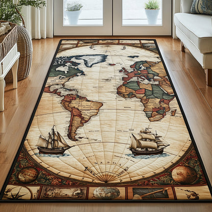 Vintage Map Runner Rug GFTOHD10966