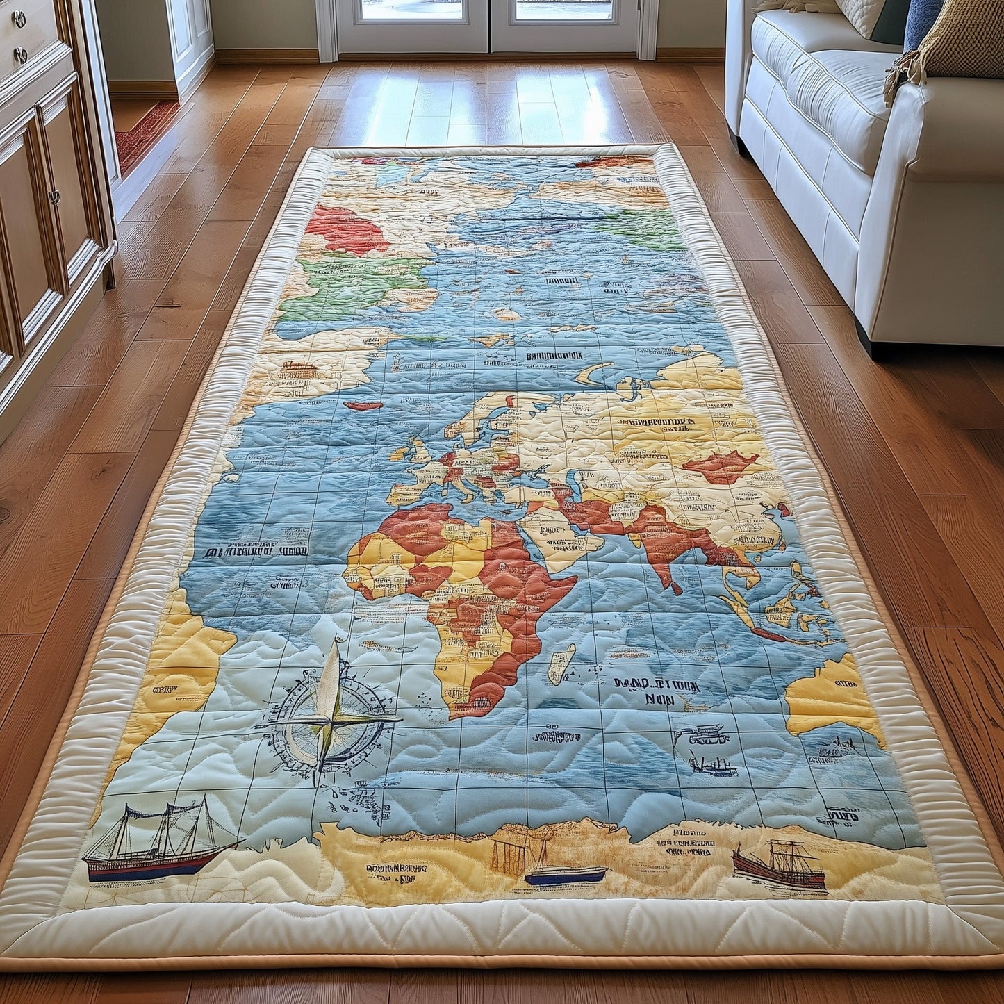 Vintage Map Runner Rug GFTOHD10967