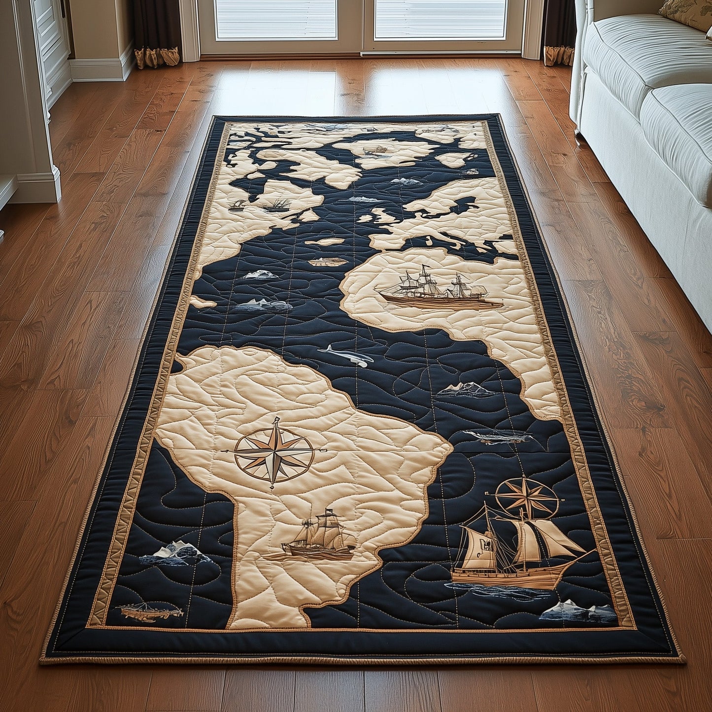 Vintage Map Runner Rug GFTOHD10969