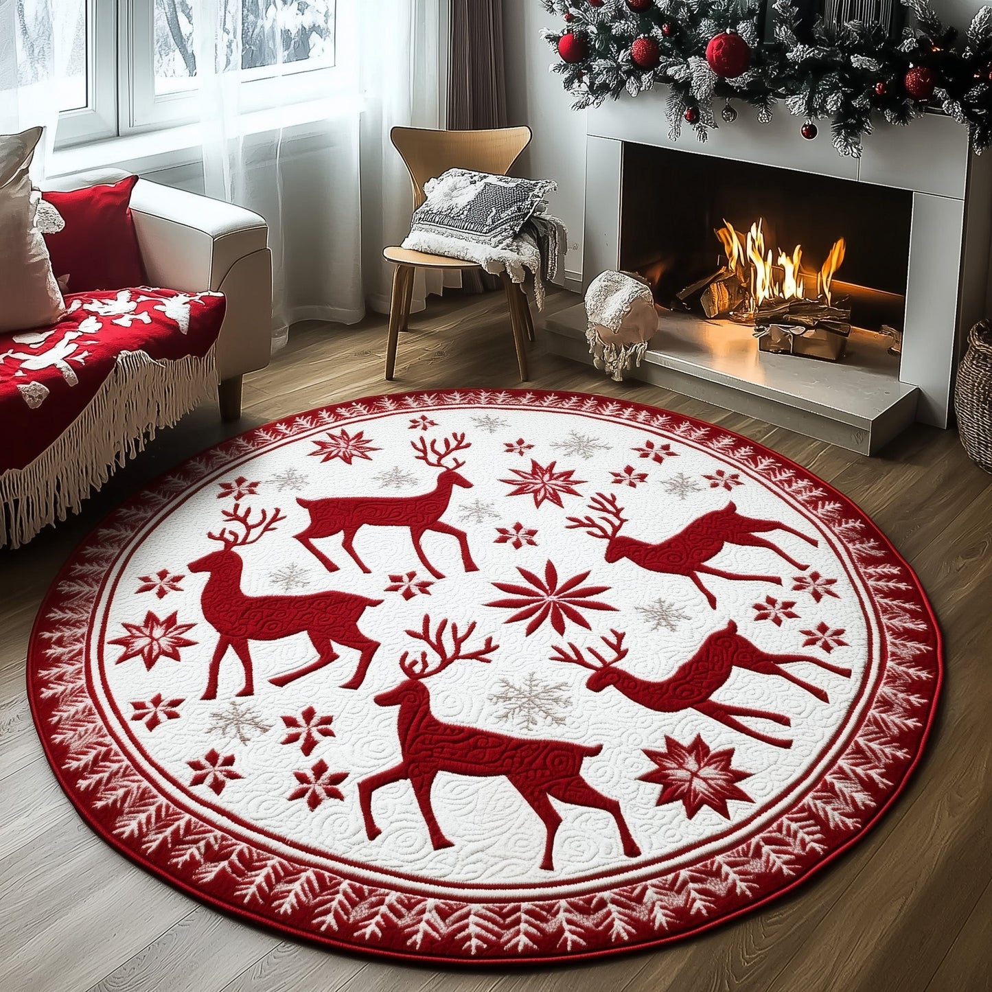 Festive Deer Quilted Round Mat GFTOHD11137