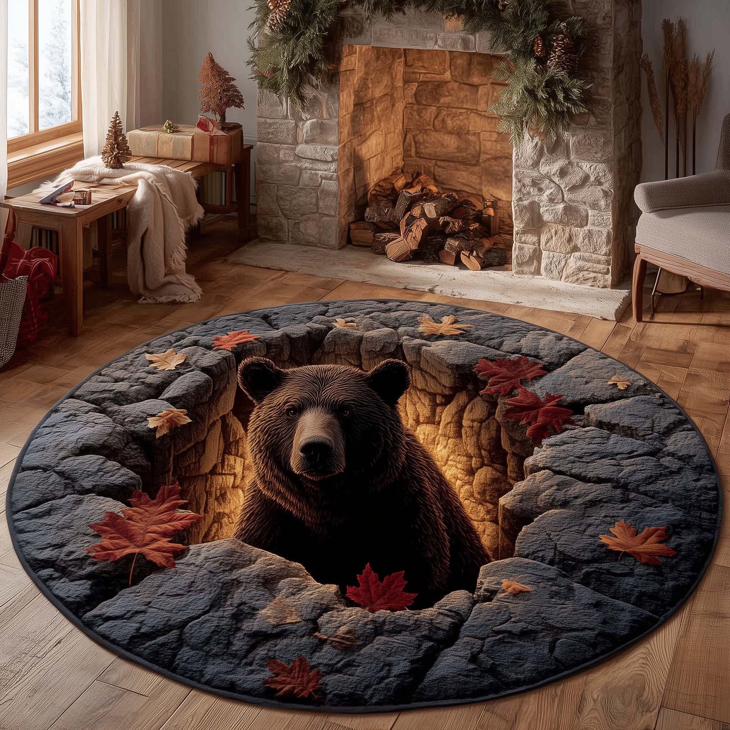 Rustic Bear Quilted Round Mat GFTOHD11340
