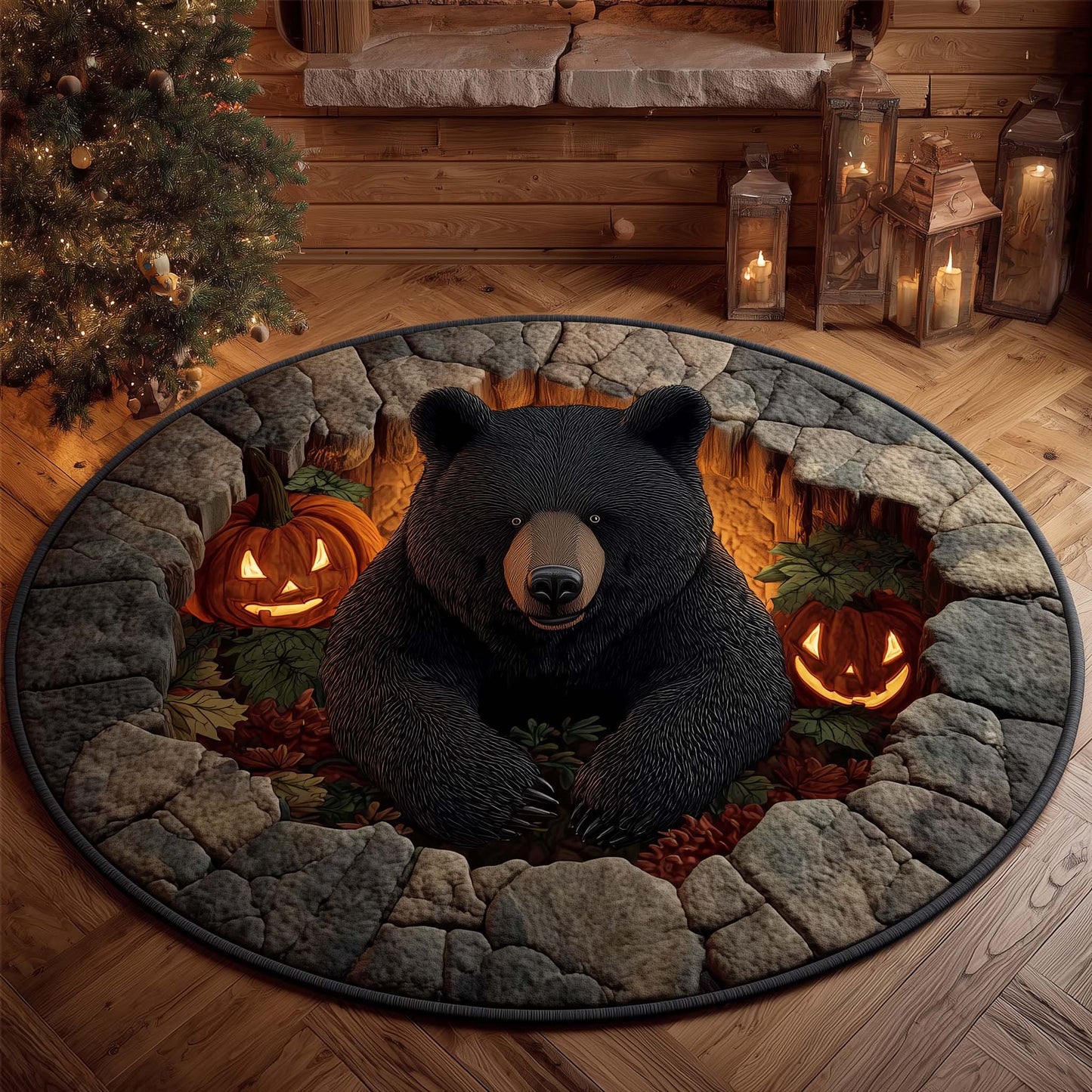Rustic Bear Quilted Round Mat GFTOHD11342