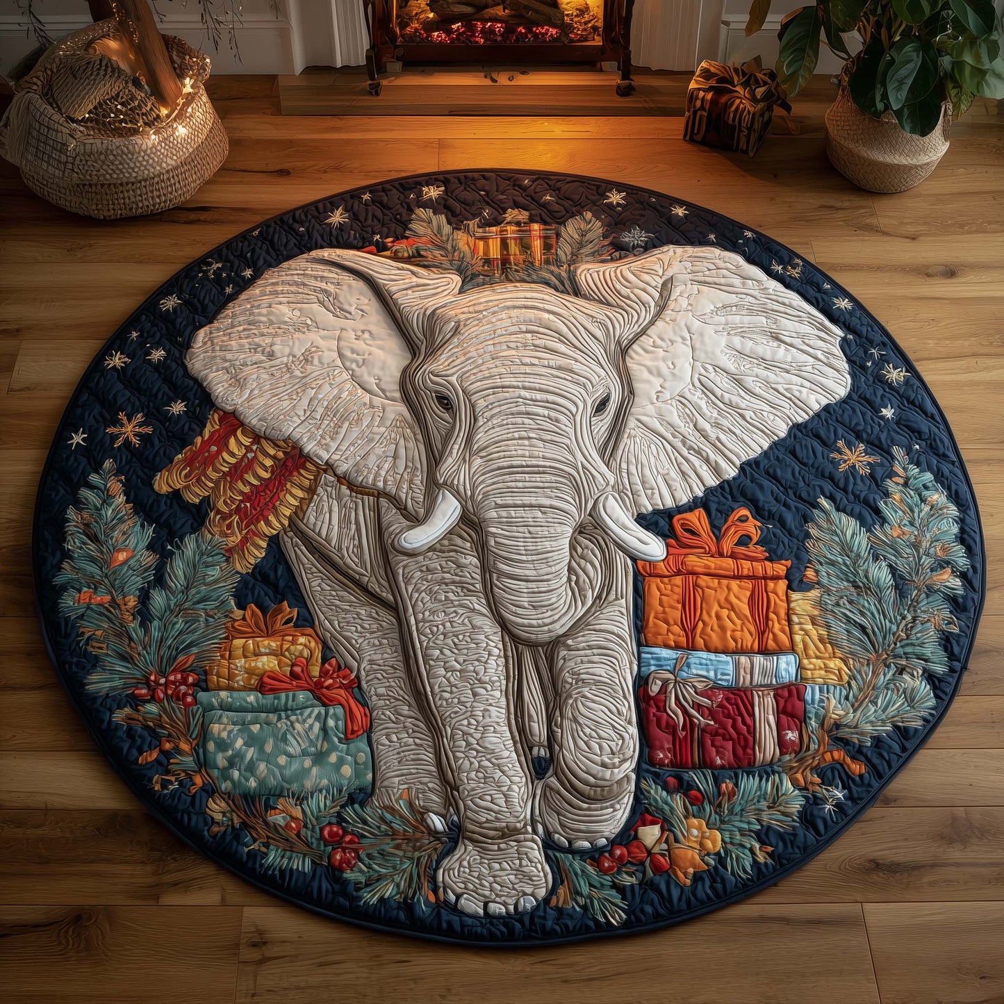 Elephant Grace Quilted Round Mat GFTOHD11359