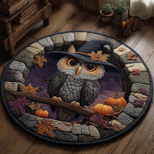 Halloween Witch Owl Quilted Round Mat GFTOHD11403