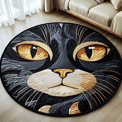 Midnight Gold Cat Quilted Round Mat GFTOHD11407