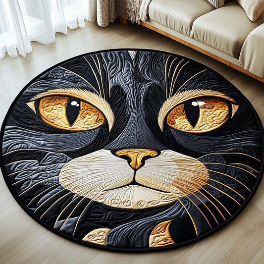 Midnight Gold Cat Quilted Round Mat GFTOHD11407