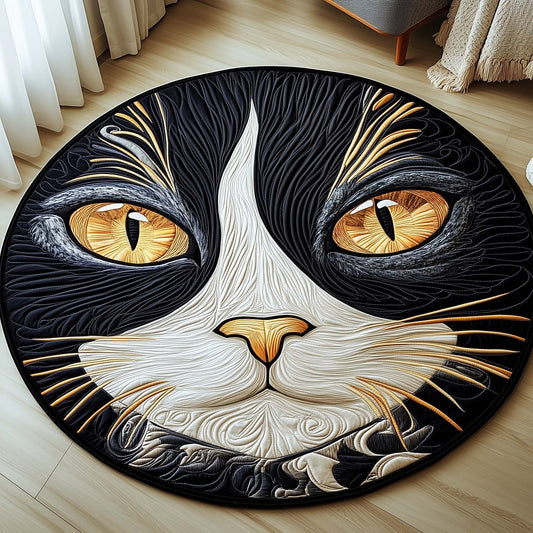 Midnight Gold Cat Quilted Round Mat GFTOHD11408