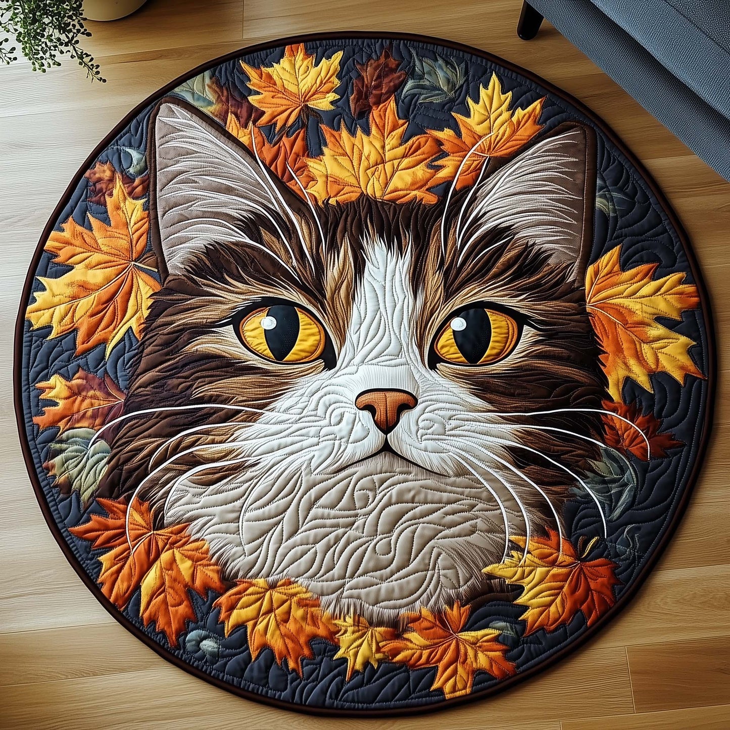 Autumn Forest Cat Quilted Round Mat GFTOHD11413