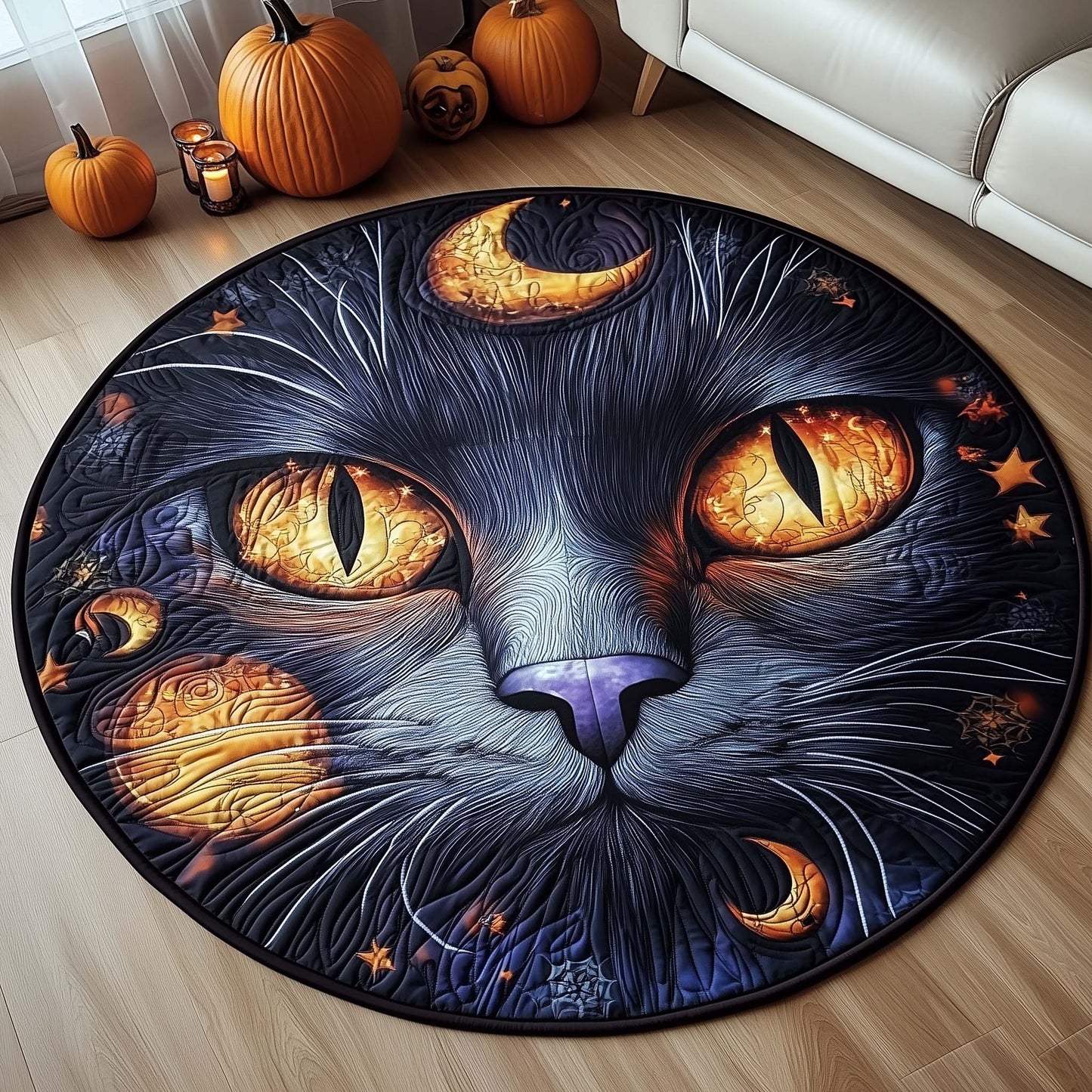 Halloween Witch Cat Quilted Round Mat GFTOHD11418