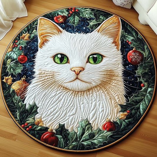Christmas Spirit Cat Quilted Round Mat GFTOHD11419