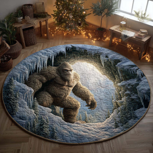 Bigfoot in Frozen Cave Quilted Round Mat GFTOHD11449