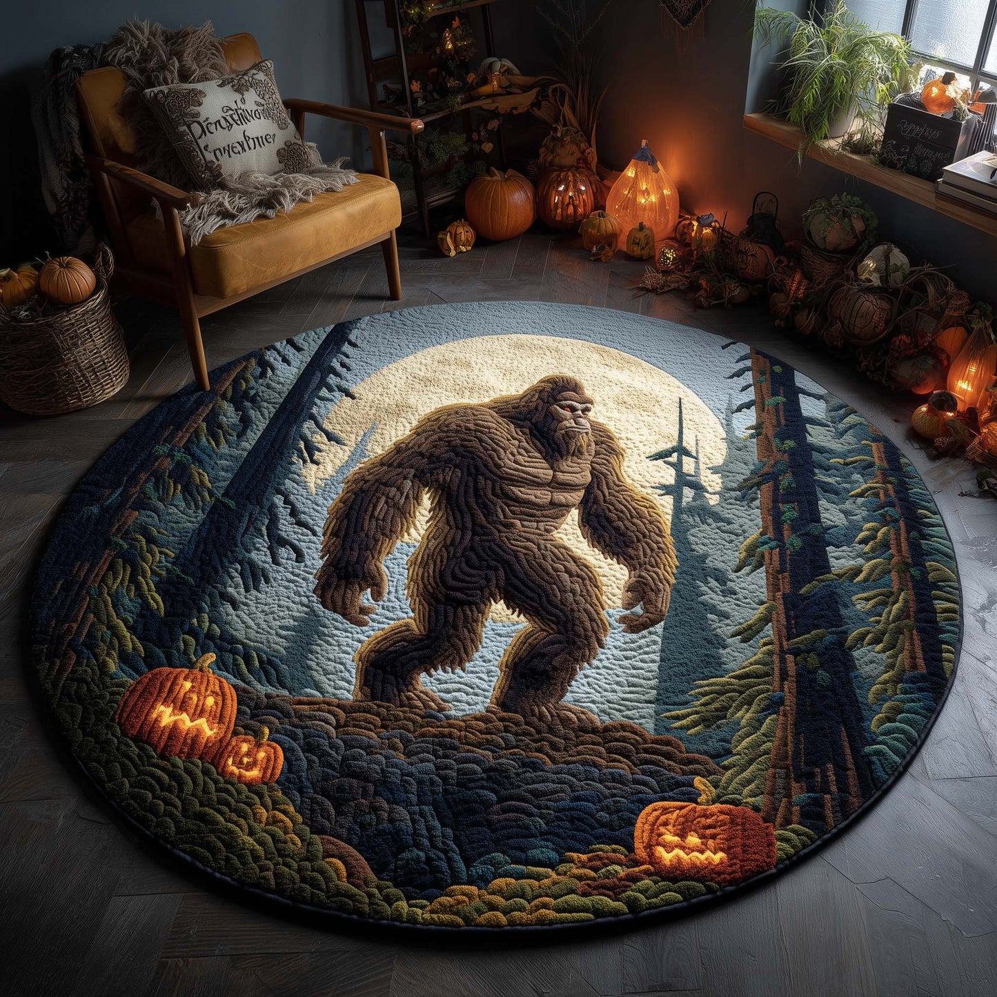 Halloween Forest Bigfoot Quilted Round Mat GFTOHD11450