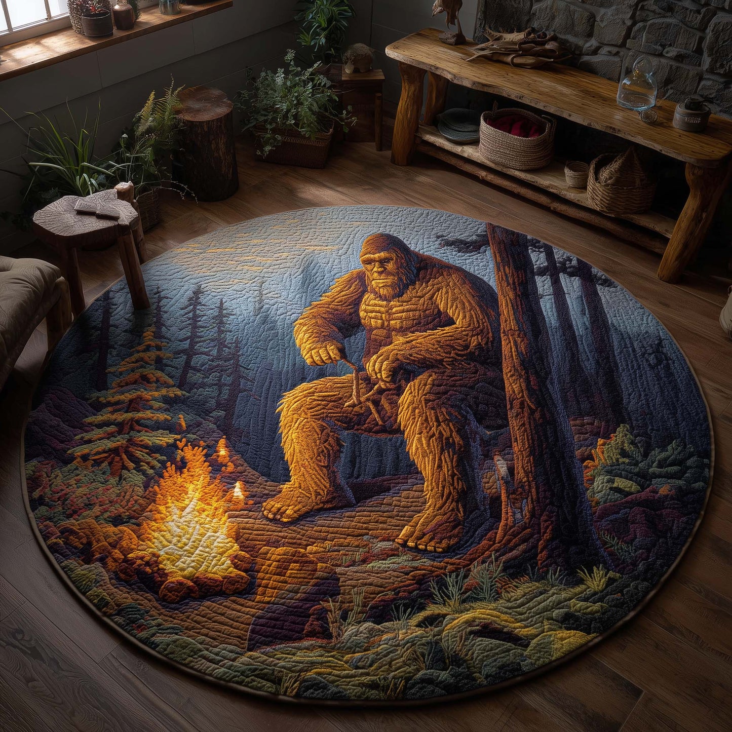 Campfire Story Bigfoot Quilted Round Mat GFTOHD11458