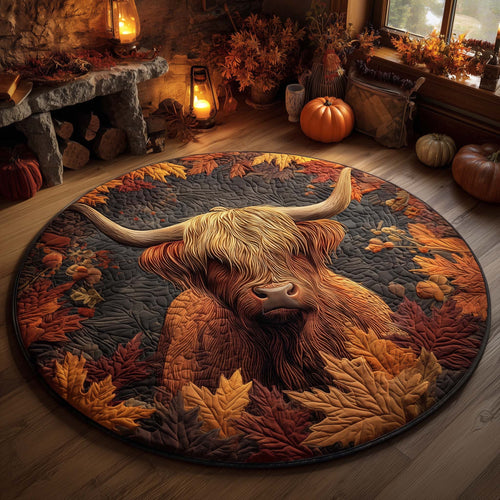 Autumn Highland Cow Quilted Round Mat GFTOHD11475