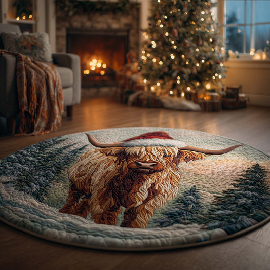 Winter Highland Cow Quilted Round Mat GFTOHD11476