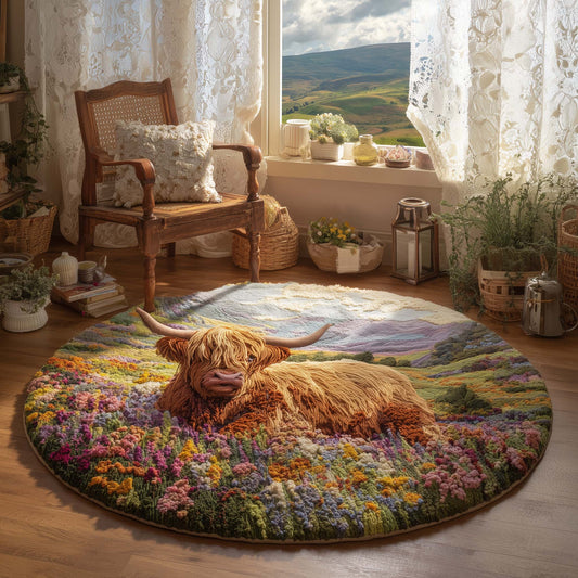 Highland Cow Heaven Quilted Round Mat GFTOHD11477