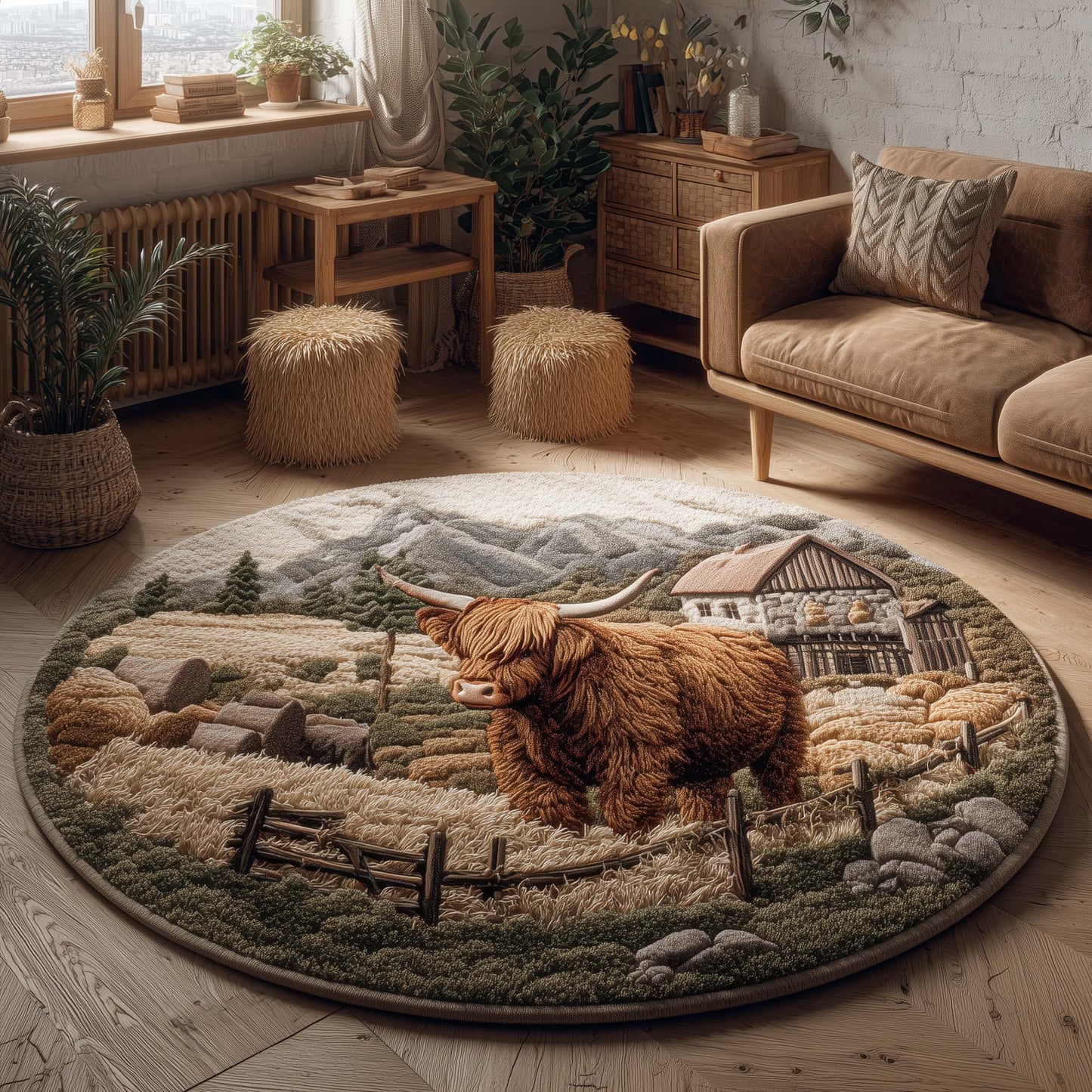 Farmhouse Highland Cow Quilted Round Mat GFTOHD11479
