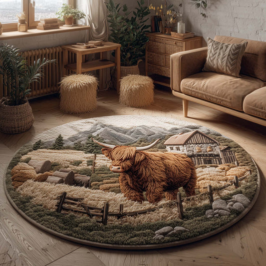 Farmhouse Highland Cow Quilted Round Mat GFTOHD11479