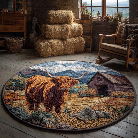 Farmhouse Highland Cow Quilted Round Mat GFTOHD11480
