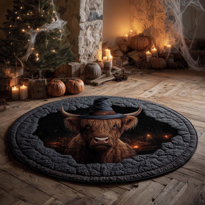 Halloween Highland Cow Quilted Round Mat GFTOHD11481