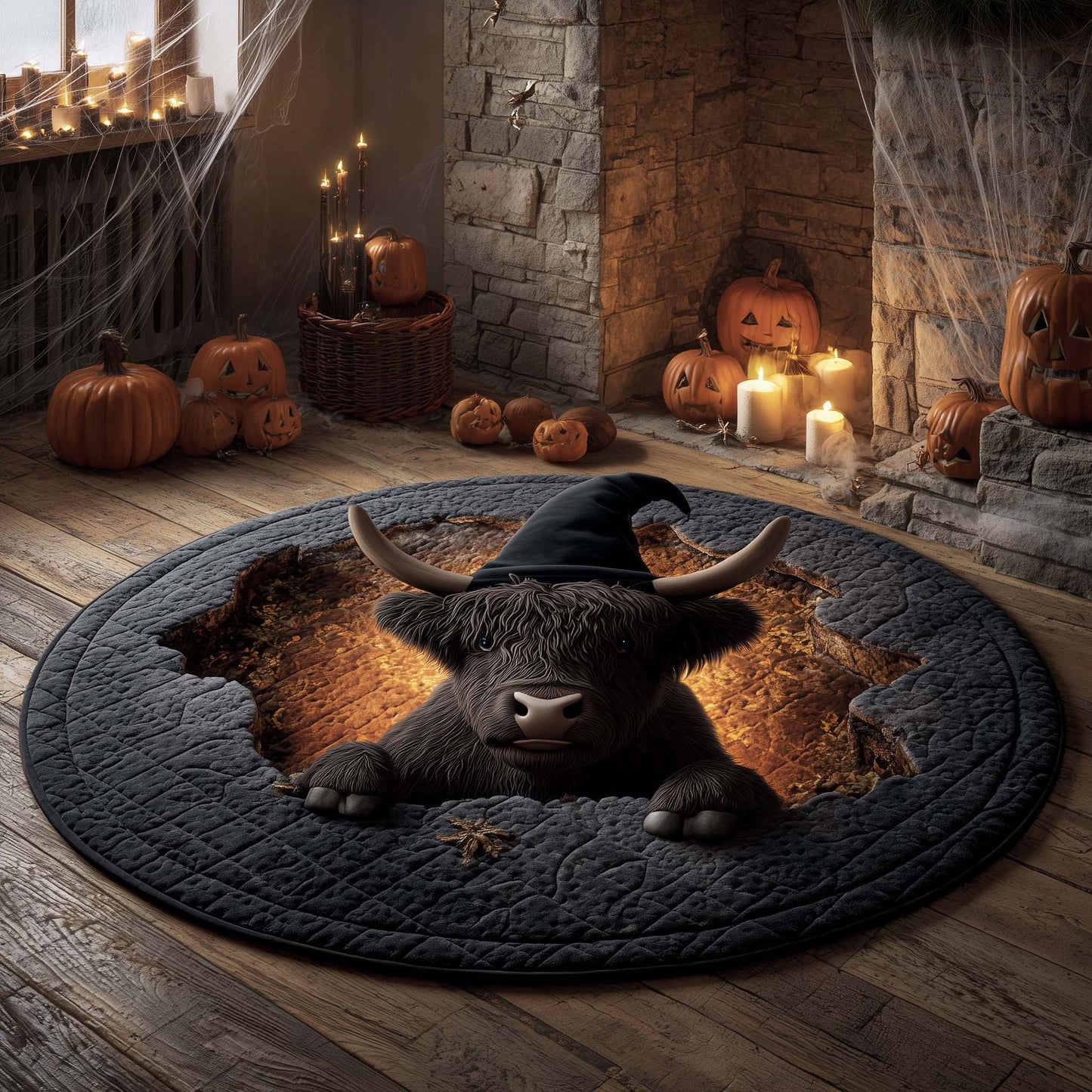 Halloween Highland Cow Quilted Round Mat GFTOHD11482