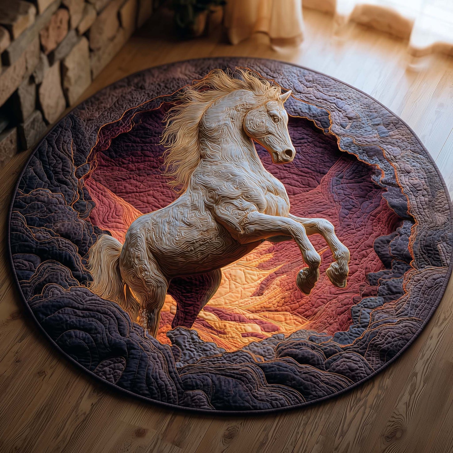 Fire Lava Horse Quilted Round Mat GFTOHD11485