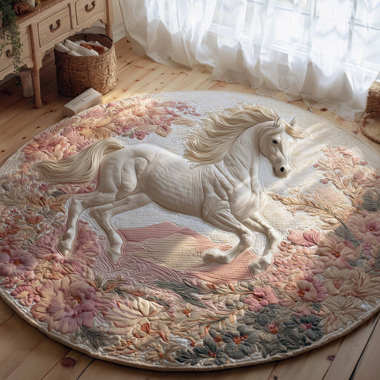 Floral Meadow Horse Quilted Round Mat GFTOHD11490