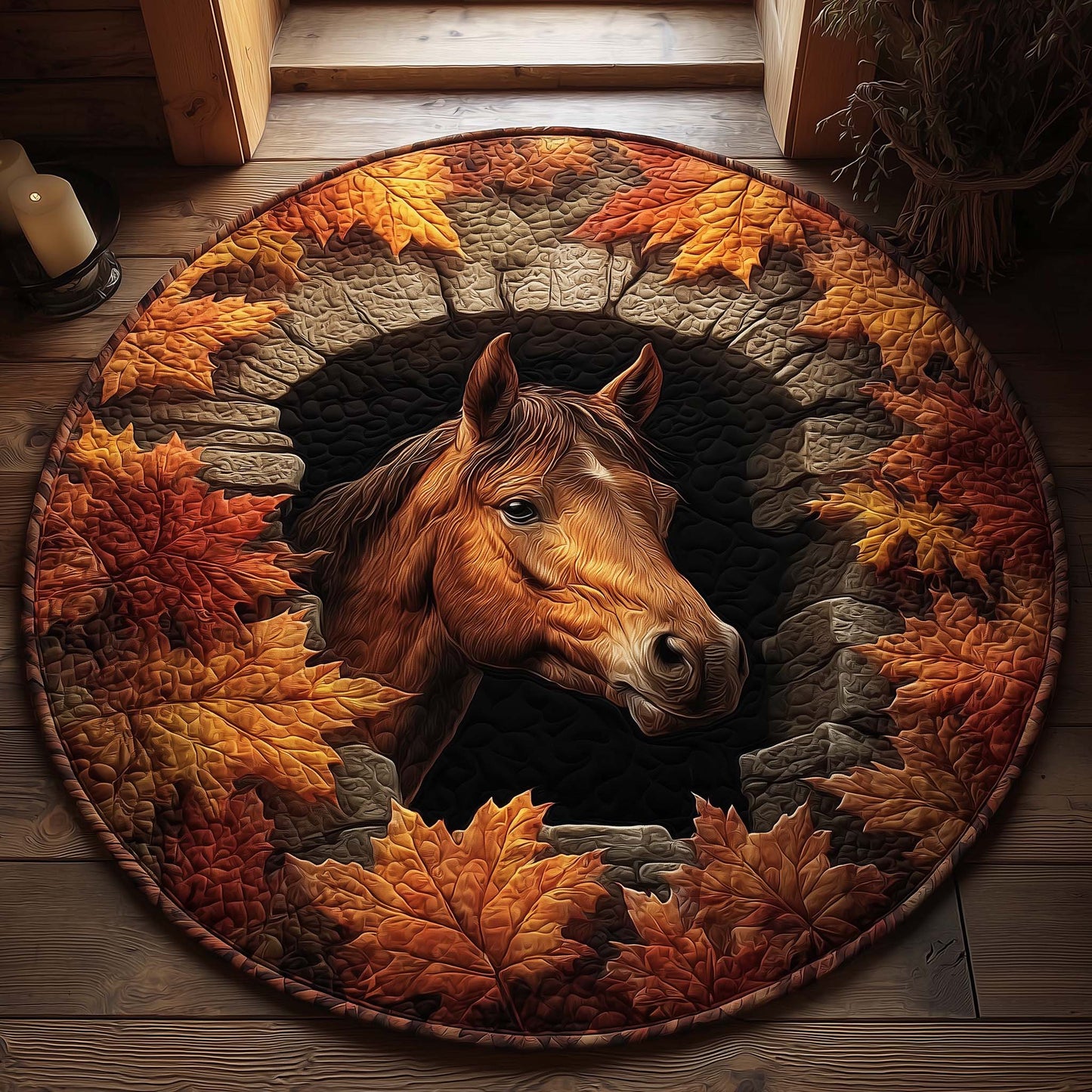 Autumn Forest Horse Quilted Round Mat GFTOHD11492