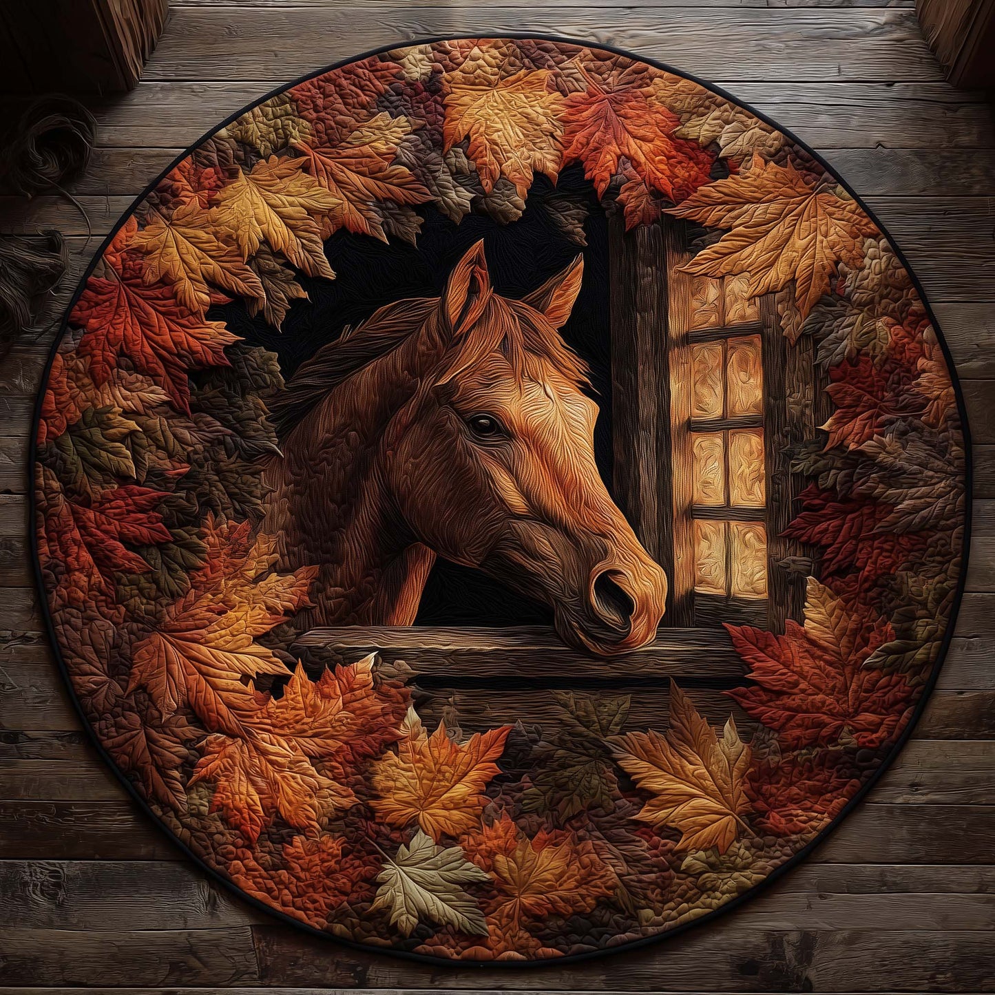 Autumn Forest Horse Quilted Round Mat GFTOHD11493