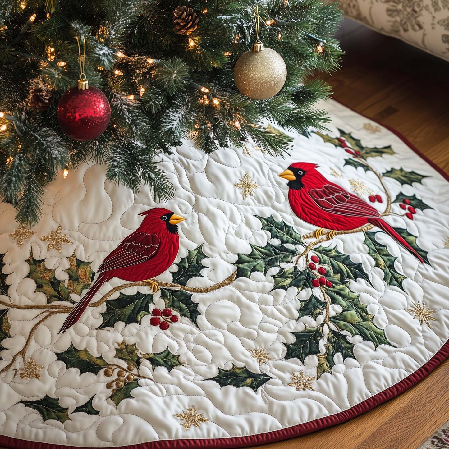 Festive Cardinal Quilted Tree Skirt GFTOHD11510