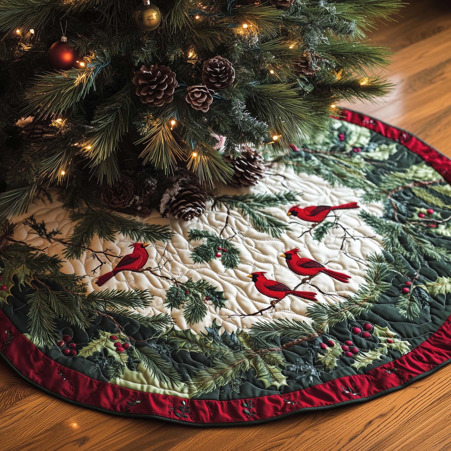 Festive Cardinal Quilted Tree Skirt GFTOHD11512