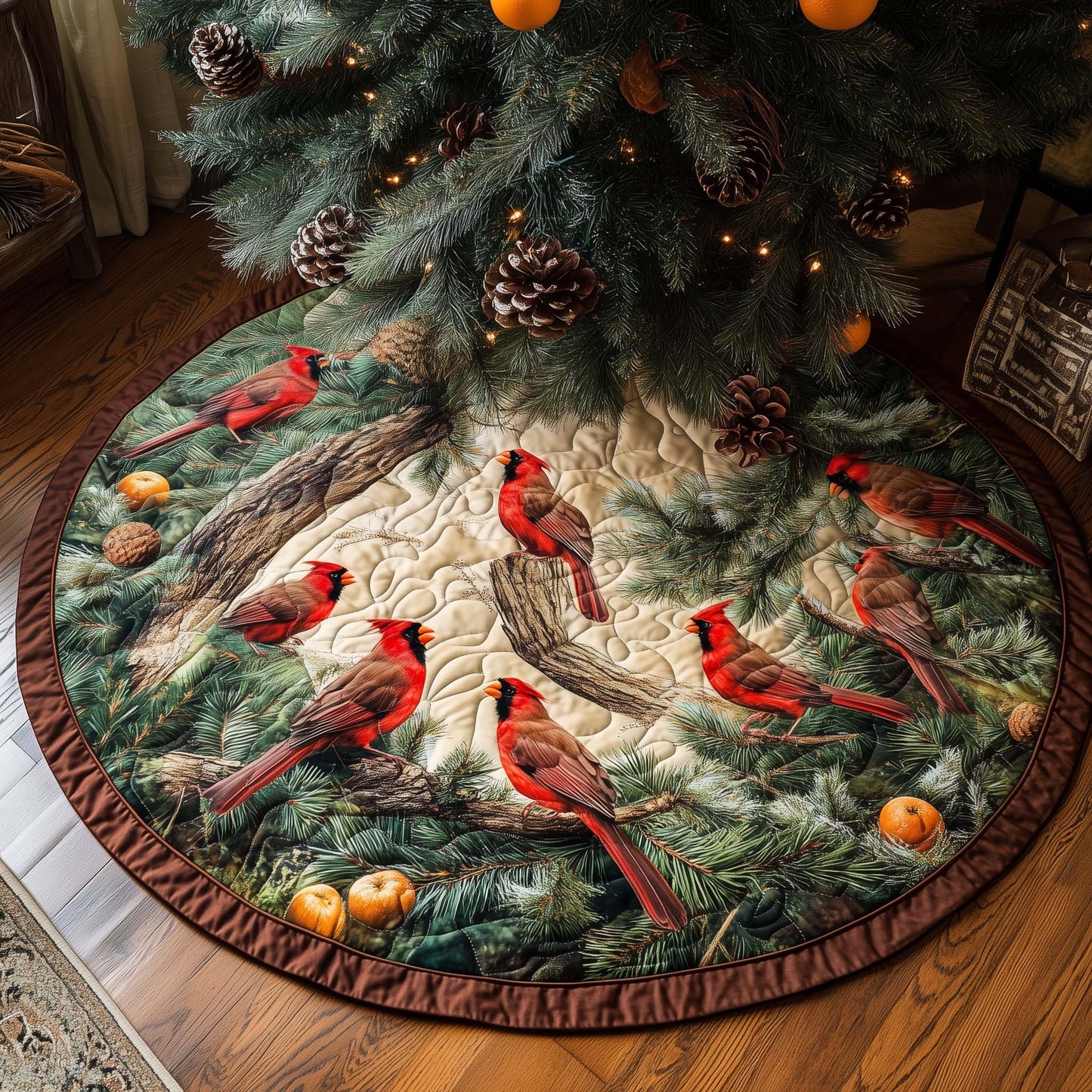 Festive Cardinal Quilted Tree Skirt GFTOHD11516