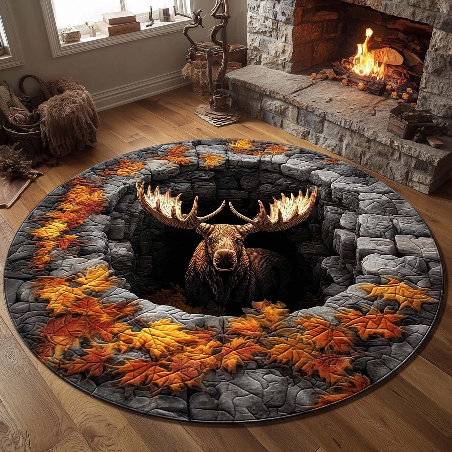 Mystic Autumn Moose Quilted Round Mat GFTOHD11567