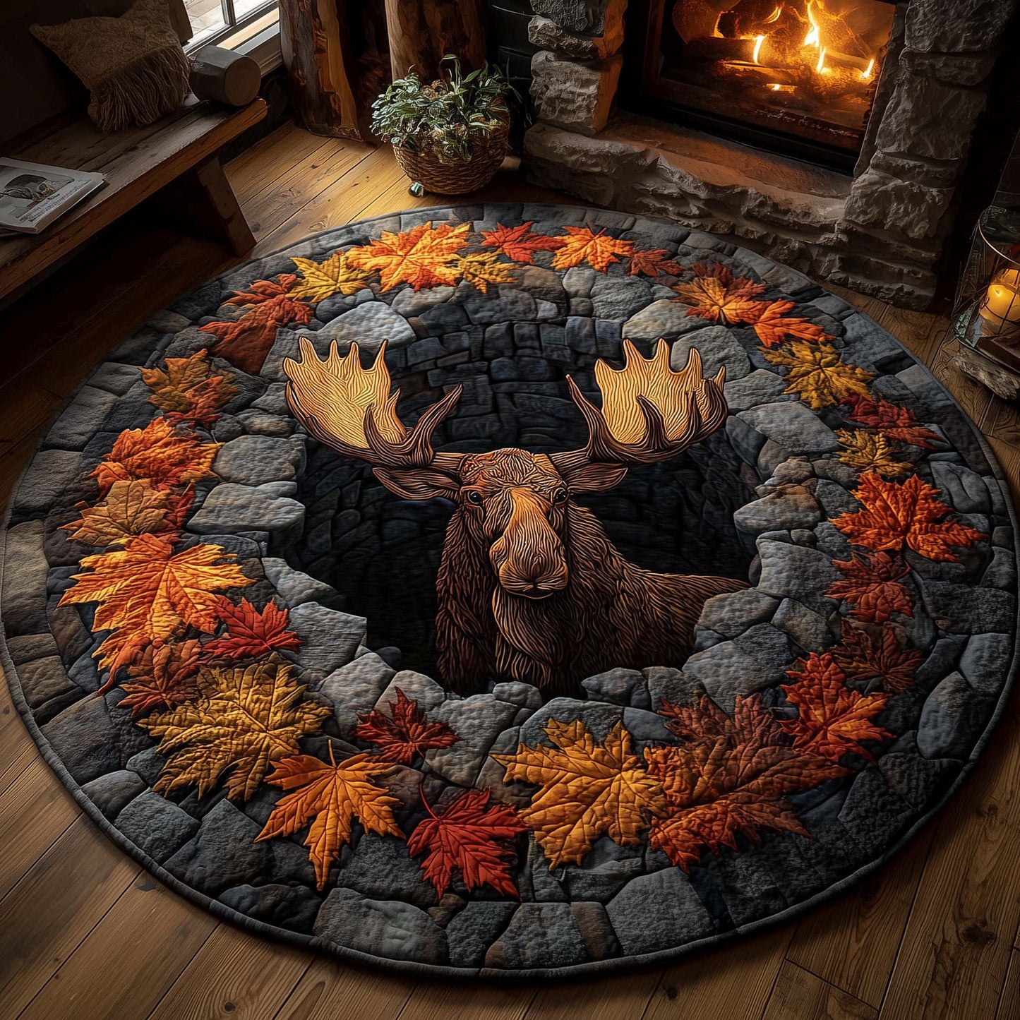 Mystic Autumn Moose Quilted Round Mat GFTOHD11568
