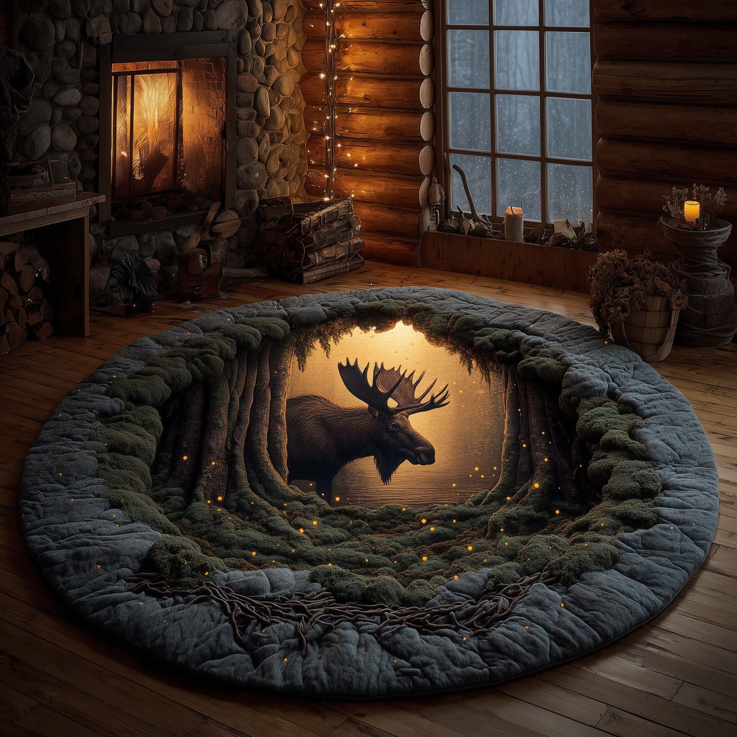 Forest Moose Quilted Round Mat GFTOHD11571