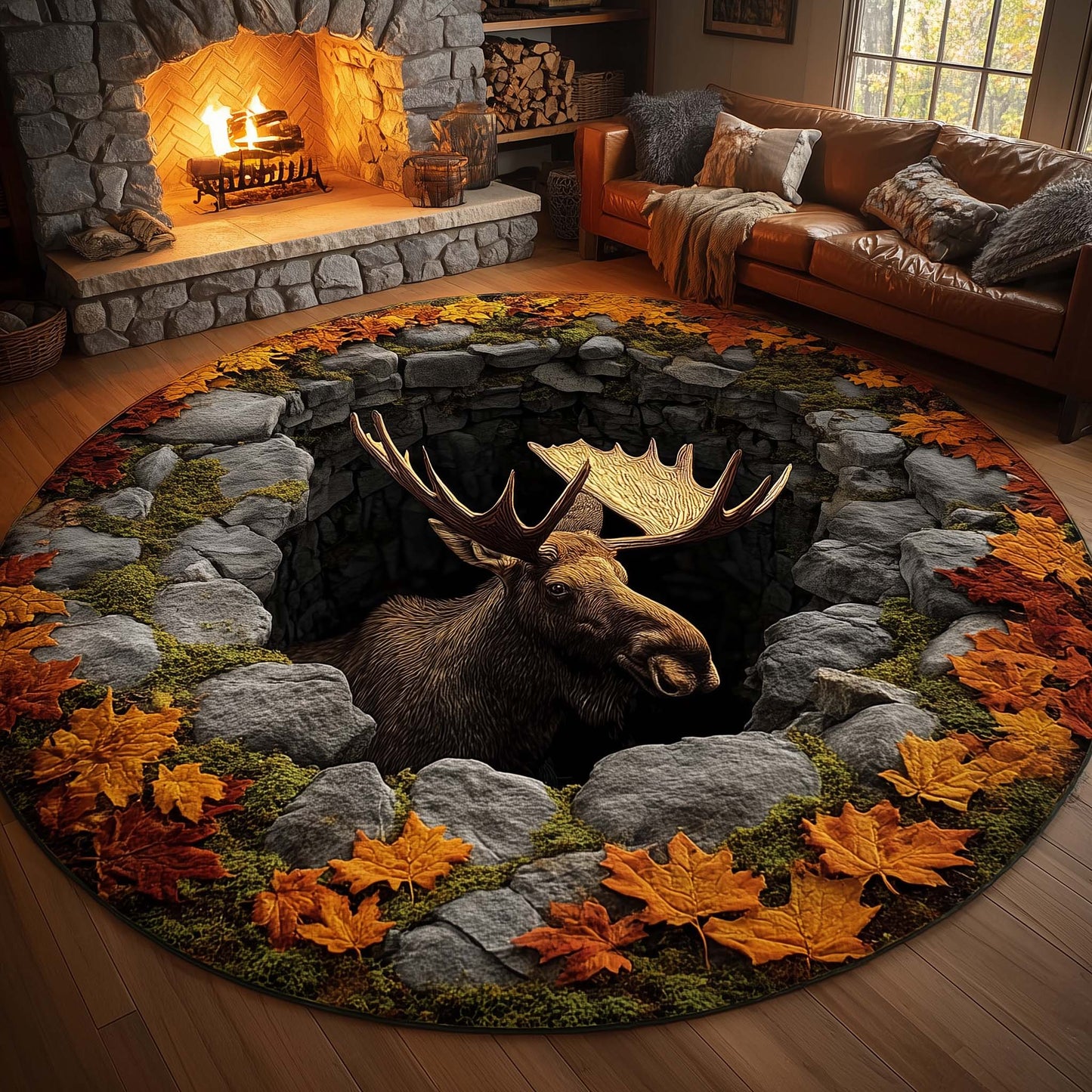 Mystic Autumn Moose Quilted Round Mat GFTOHD11574