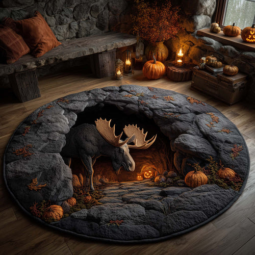 Halloween Cave Moose Quilted Round Mat GFTOHD11579
