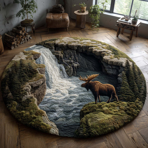 Waterfall Cliff Moose Quilted Round Mat GFTOHD11580