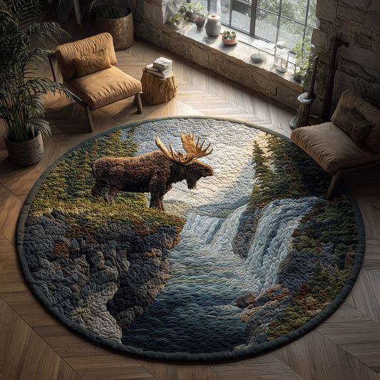 Waterfall Cliff Moose Quilted Round Mat GFTOHD11581