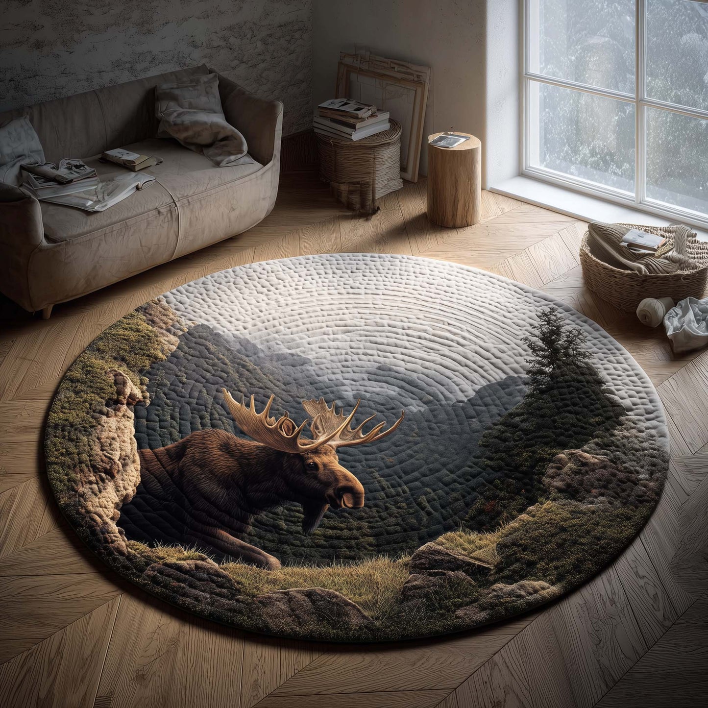 Fog Valley Moose Quilted Round Mat GFTOHD11583