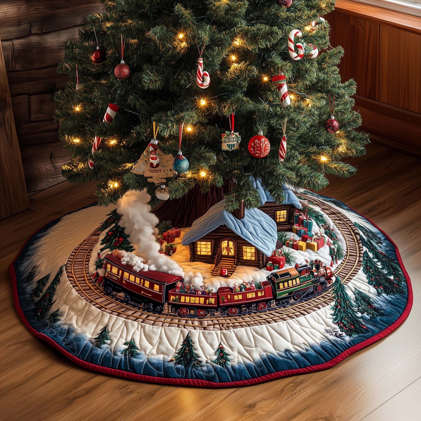 Festive Train Quilted Tree Skirt GFTOHD11612