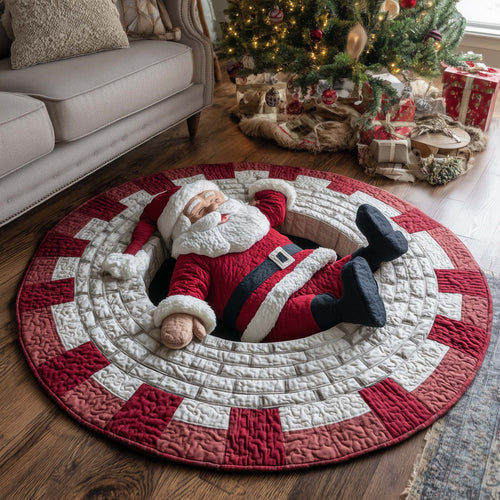 Santa Down the Chimney Quilted Round Mat GFTOHD11618