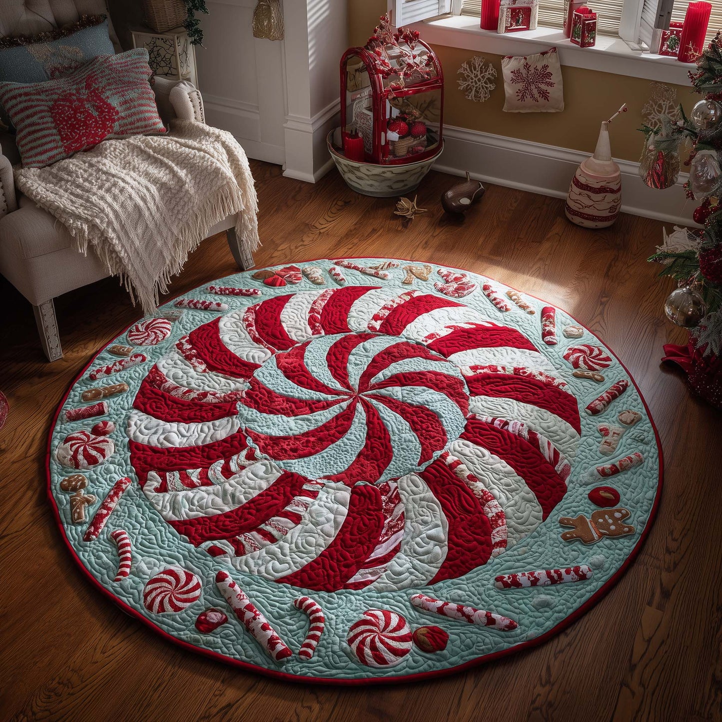 Christmas Candy Swirl Quilted Round Mat GFTOHD11623