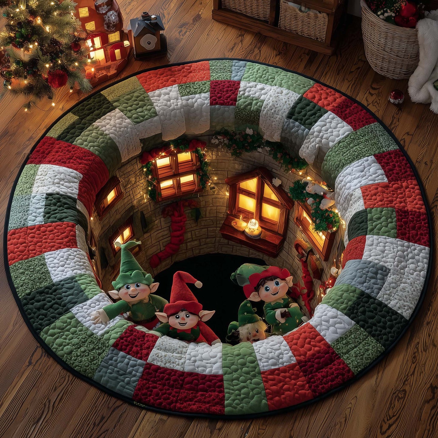 Elf Workshop Portal Quilted Round Mat GFTOHD11627