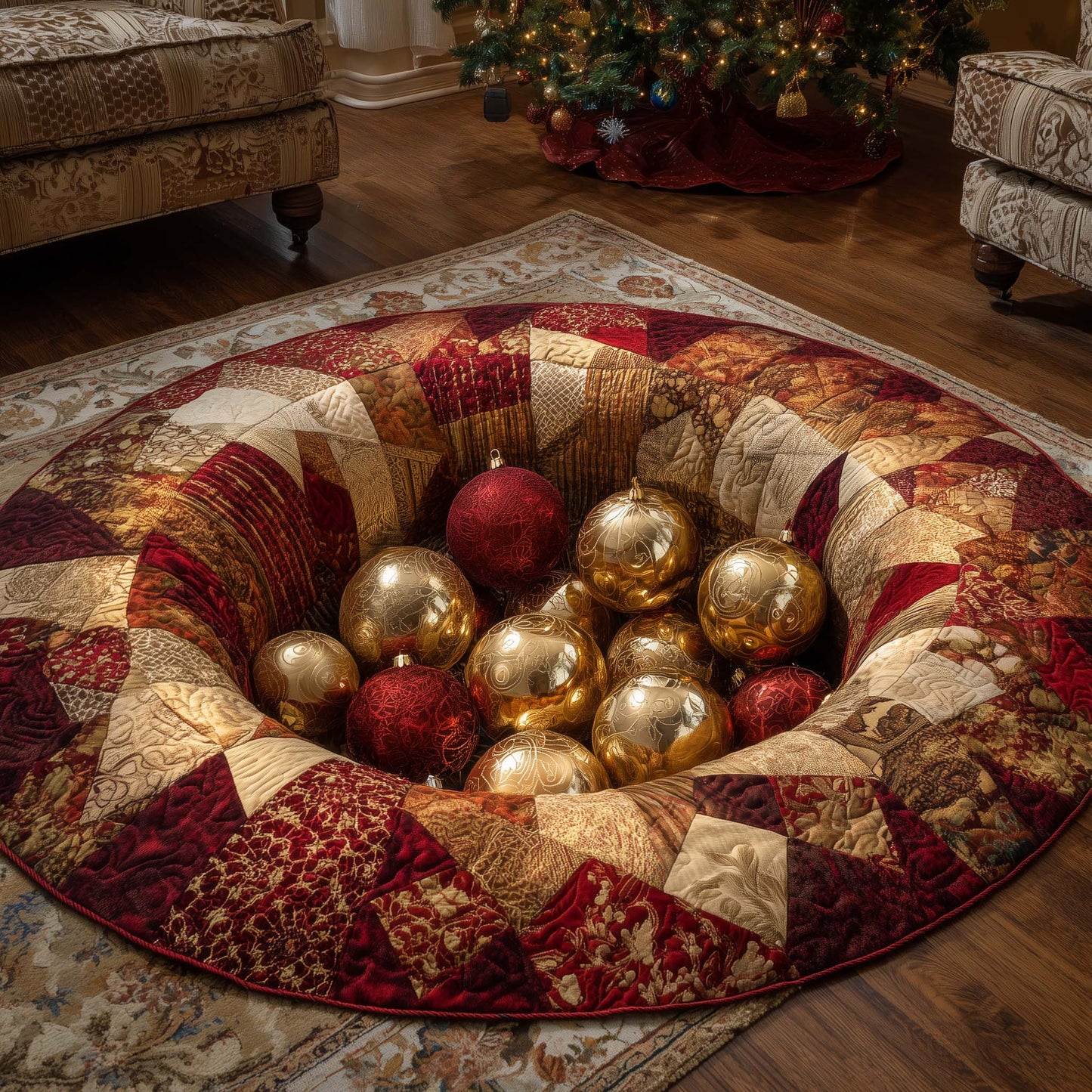 Golden Ornament Pit Quilted Round Mat GFTOHD11632