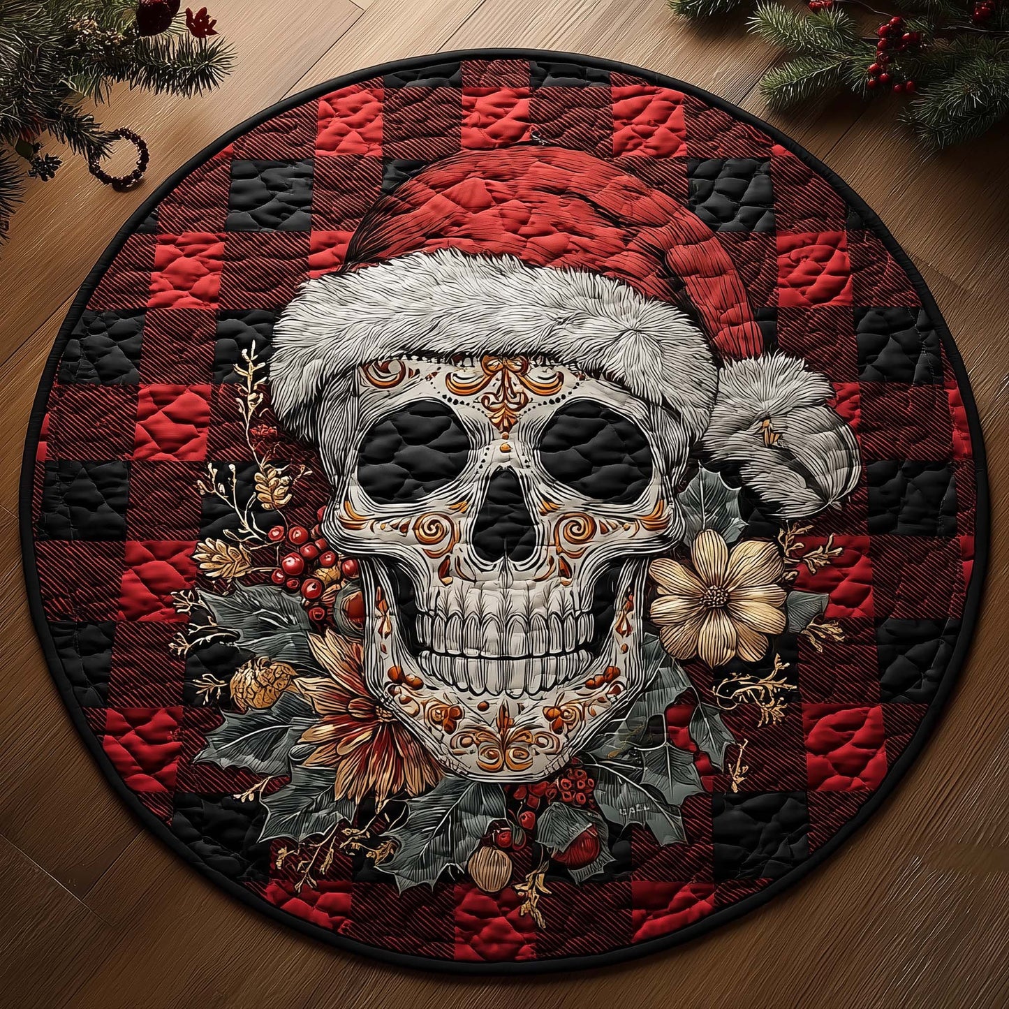 Festive Skull Quilted Round Mat GFTOHD11633