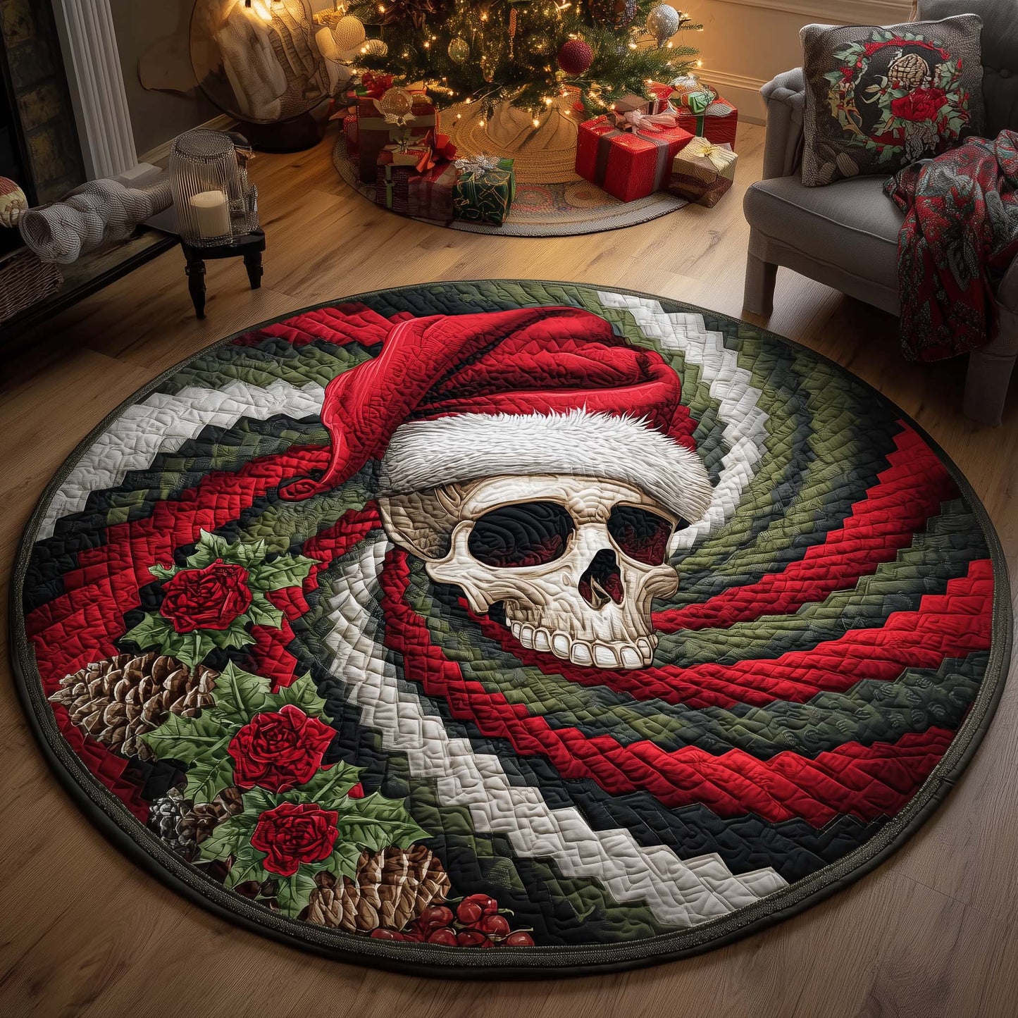 Festive Skull Quilted Round Mat GFTOHD11635